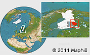 Satellite Location Map of Pohjois-Karjala, highlighted country, highlighted parent region, within the entire country