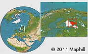 Satellite Location Map of Pohjois-Karjala, highlighted parent region, within the entire country