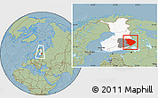 Savanna Style Location Map of Pohjois-Karjala, highlighted country, highlighted parent region, within the entire country, hill shading