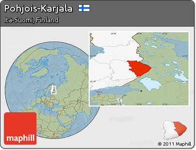 Savanna Style Location Map of Pohjois-Karjala, highlighted country, hill shading