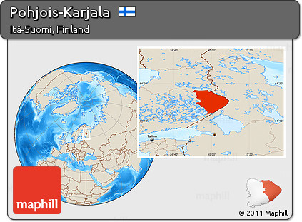 Shaded Relief Location Map of Pohjois-Karjala