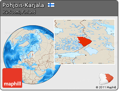 Shaded Relief Location Map of Pohjois-Karjala