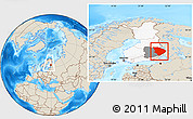 Shaded Relief Location Map of Pohjois-Karjala, highlighted country, highlighted parent region, within the entire country
