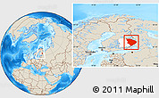 Shaded Relief Location Map of Pohjois-Karjala, highlighted parent region, within the entire country