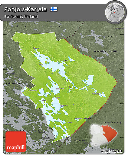 Physical Map of Pohjois-Karjala, darken, semi-desaturated