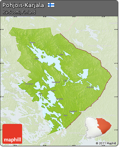 Physical Map of Pohjois-Karjala, lighten