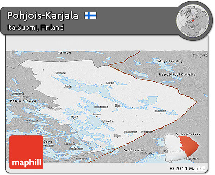 Gray Panoramic Map of Pohjois-Karjala