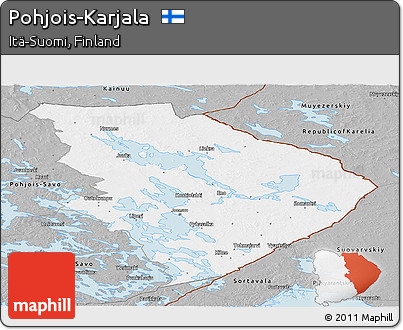 Gray Panoramic Map of Pohjois-Karjala
