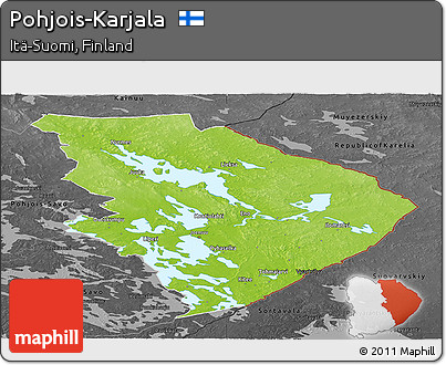 Physical Panoramic Map of Pohjois-Karjala, darken, desaturated