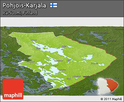 Physical Panoramic Map of Pohjois-Karjala, darken