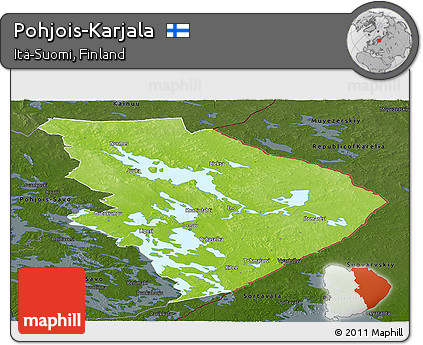 Physical Panoramic Map of Pohjois-Karjala, darken