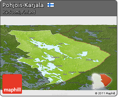Physical Panoramic Map of Pohjois-Karjala, darken