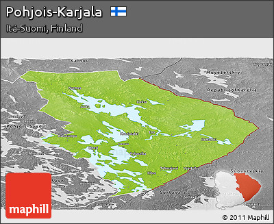Physical Panoramic Map of Pohjois-Karjala, desaturated