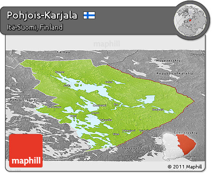 Physical Panoramic Map of Pohjois-Karjala, desaturated