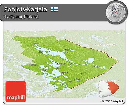 Physical Panoramic Map of Pohjois-Karjala, lighten