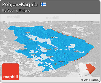 Political Panoramic Map of Pohjois-Karjala, lighten, desaturated