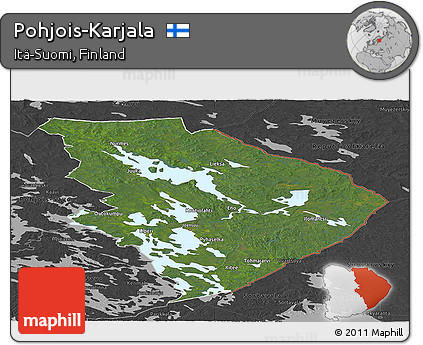 Satellite Panoramic Map of Pohjois-Karjala, darken, desaturated