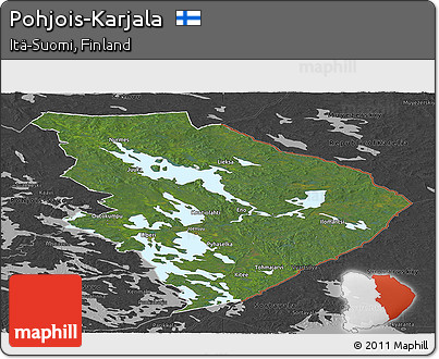 Satellite Panoramic Map of Pohjois-Karjala, darken, desaturated