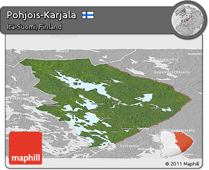 Satellite Panoramic Map of Pohjois-Karjala, lighten, desaturated