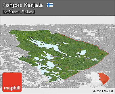 Satellite Panoramic Map of Pohjois-Karjala, lighten, desaturated