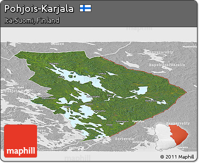 Satellite Panoramic Map of Pohjois-Karjala, lighten, desaturated