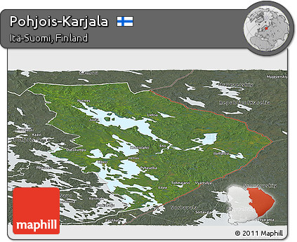 Satellite Panoramic Map of Pohjois-Karjala, semi-desaturated