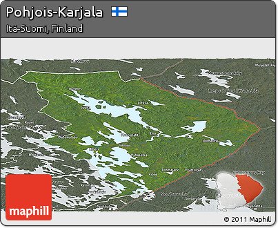 Satellite Panoramic Map of Pohjois-Karjala, semi-desaturated