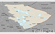 Shaded Relief Panoramic Map of Pohjois-Karjala, darken, desaturated