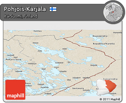 Shaded Relief Panoramic Map of Pohjois-Karjala