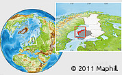 Physical Location Map of Pohjanmaa, highlighted country, highlighted parent region, within the entire country