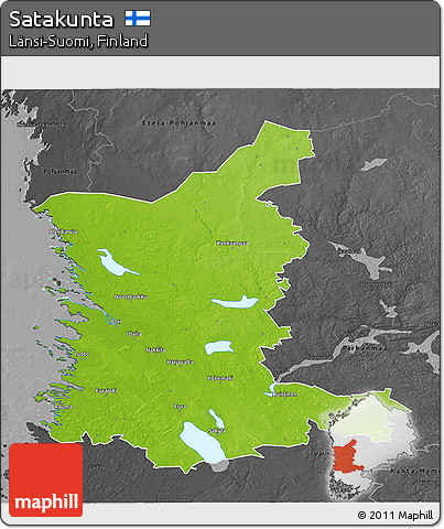 Physical 3D Map of Satakunta, darken, desaturated