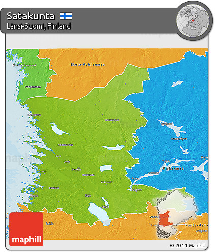 Physical 3D Map of Satakunta, political outside