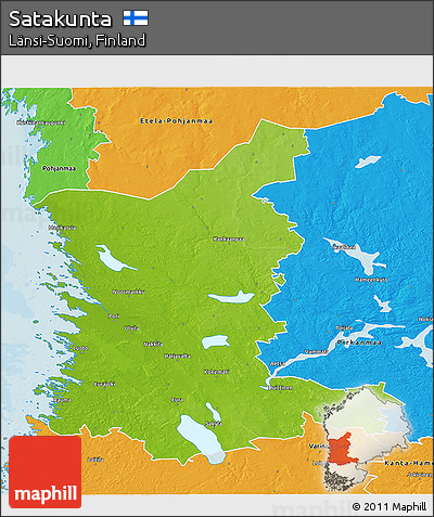 Physical 3D Map of Satakunta, political outside