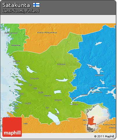 Physical 3D Map of Satakunta, political outside