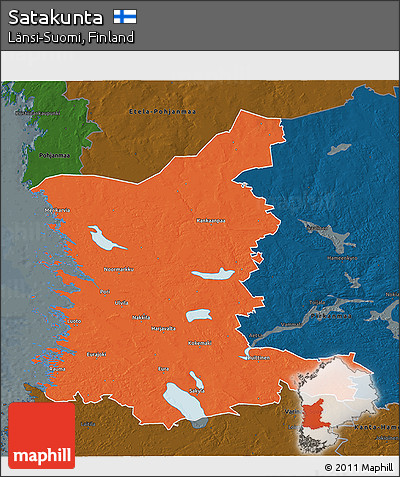 Political 3D Map of Satakunta, darken