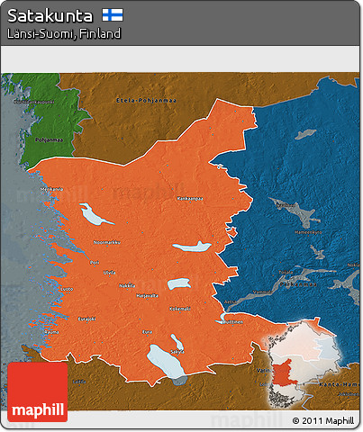 Political 3D Map of Satakunta, darken