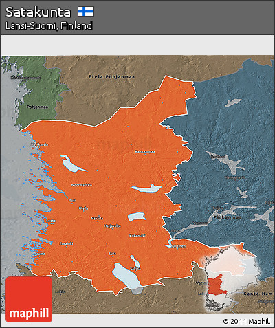 Political 3D Map of Satakunta, darken, semi-desaturated