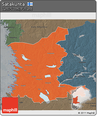 Political 3D Map of Satakunta, darken, semi-desaturated