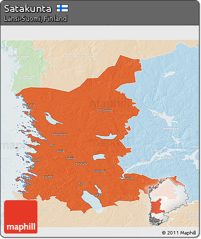 Political 3D Map of Satakunta, lighten