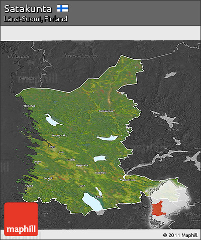 Satellite 3D Map of Satakunta, darken, desaturated