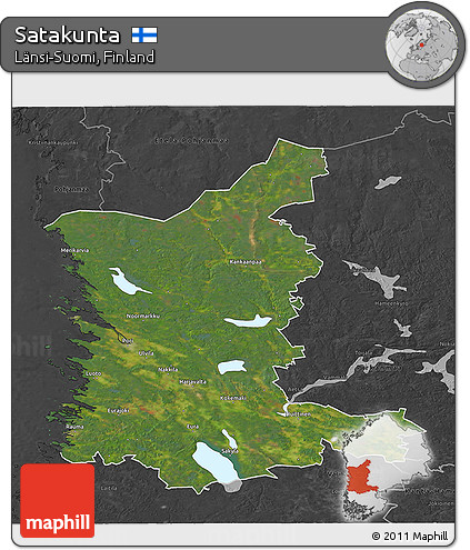 Satellite 3D Map of Satakunta, darken, desaturated