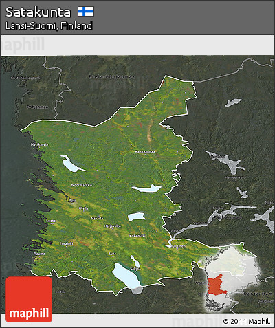 Satellite 3D Map of Satakunta, darken, semi-desaturated