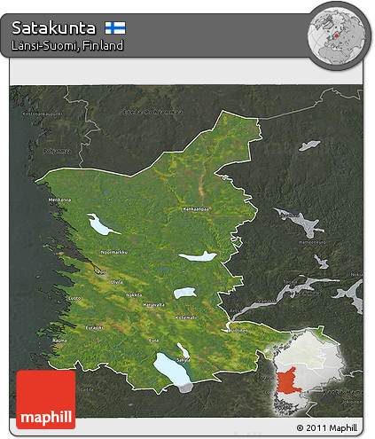 Satellite 3D Map of Satakunta, darken, semi-desaturated