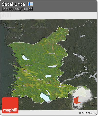 Satellite 3D Map of Satakunta, darken, semi-desaturated