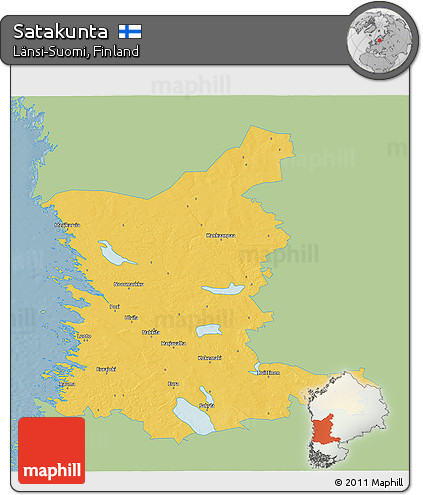 Savanna Style 3D Map of Satakunta, single color outside