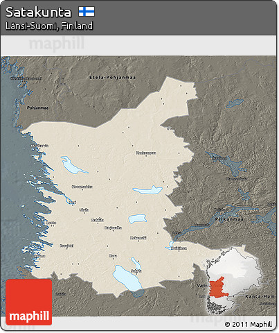 Shaded Relief 3D Map of Satakunta, darken