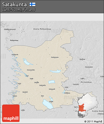 Shaded Relief 3D Map of Satakunta, desaturated