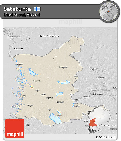 Shaded Relief 3D Map of Satakunta, desaturated