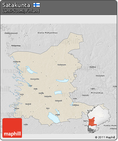 Shaded Relief 3D Map of Satakunta, desaturated