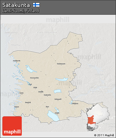 Shaded Relief 3D Map of Satakunta, lighten, semi-desaturated